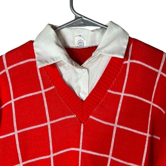 Vintage Women’s collared Red White Sweater Size Large - Picture 2 of 7